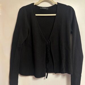 Black Tie-Front Ribbed Cardigan